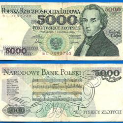 Pologne 5000 Zlotych 1986 Frederic Chopin Compositeur Europe Centrale Billet