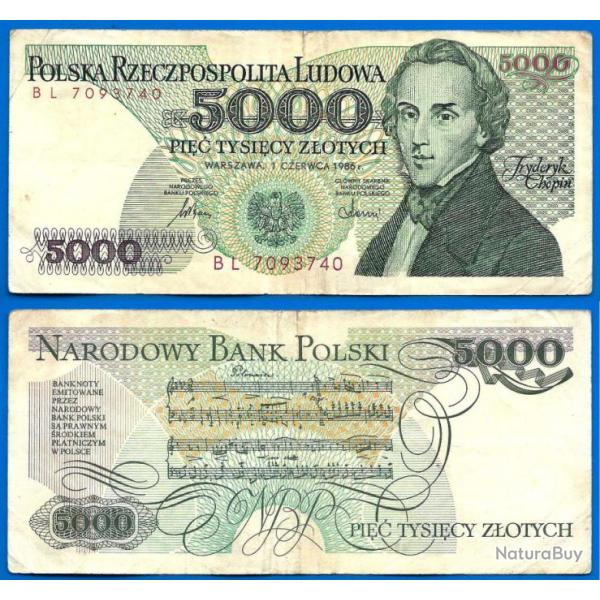 Pologne 5000 Zlotych 1986 Frederic Chopin Compositeur Europe Centrale Billet