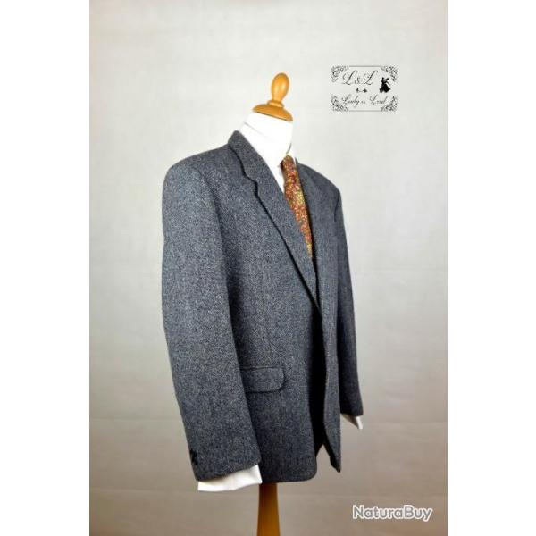 Veste aprs-chasse Harris Tweed bleu-gris taille 56