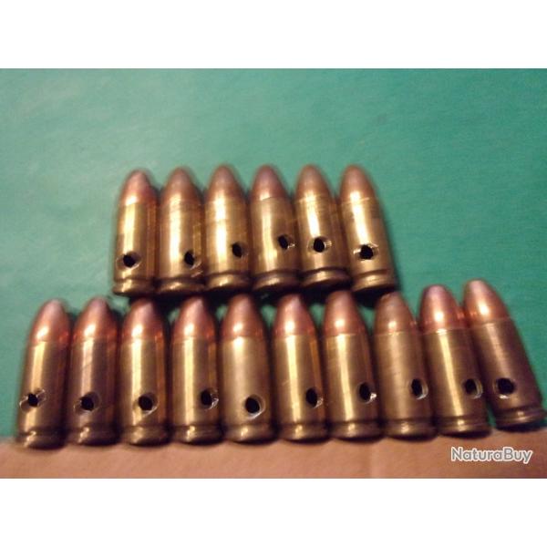 1 lot de 16 munitions en 9x19 divers fabricants, tui laiton, balle blinde cuivre, neutralises