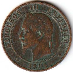 Pièce de Monnaie  France Dix centimes NAPOLEON III 1861 BB