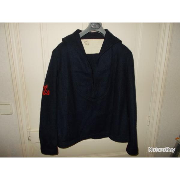 ancienne vareuse paletot veste marin marine matelot bateau militaria double ancre rouge tissu feutre