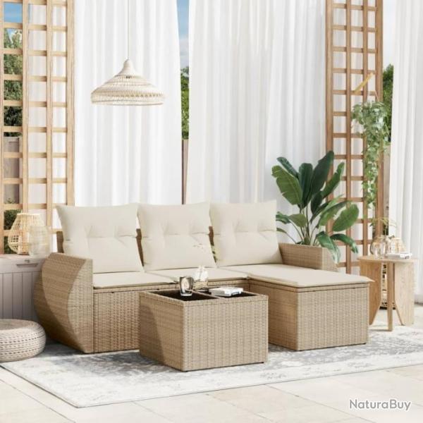 Salon de jardin avec coussins 5 pcs beige rsine tresse