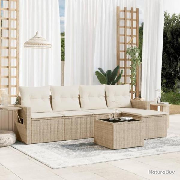 Salon de jardin avec coussins 6 pcs beige rsine tresse