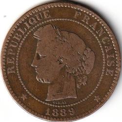 Pièce de Monnaie  France Dix centimes Cérès 1889  A