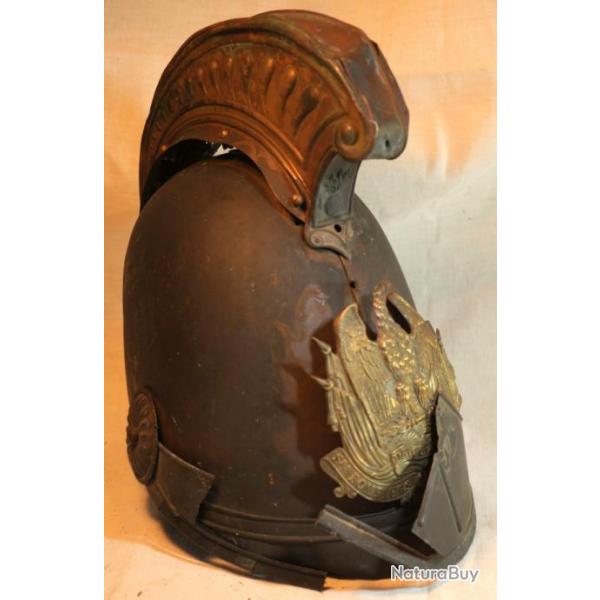 casque Sapeur pompier modle 1830 en pices dtaches plaque d'ETRIGNY sans intrieur refSDC24POM001