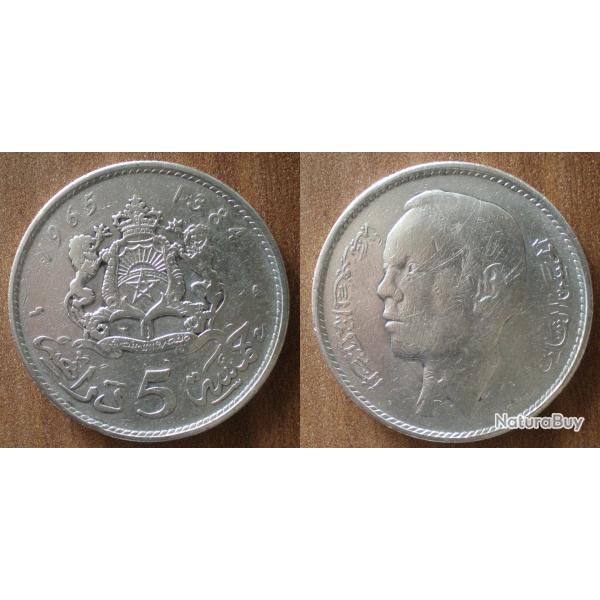 Maroc 5 Dirhams 1965 1384 Piece Argent Roi Dirhams Piece