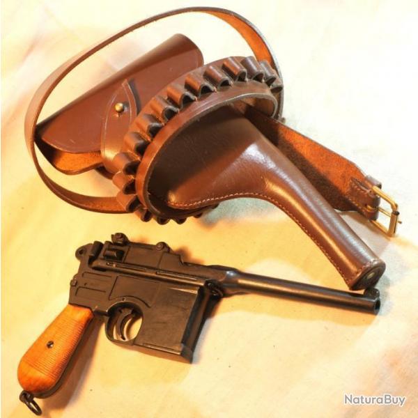 Reproduction d'tui cuir Pistolet C96 Denix avec bande cartouchire ref EBR24C96003