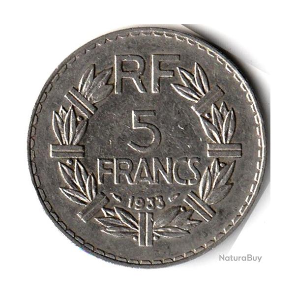 Pice de Monnaie France 5 francs Lavrillier, nickel 1933