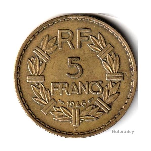 Pice de Monnaie France 5 francs Lavrillier, BRONZE ALU 1946 C