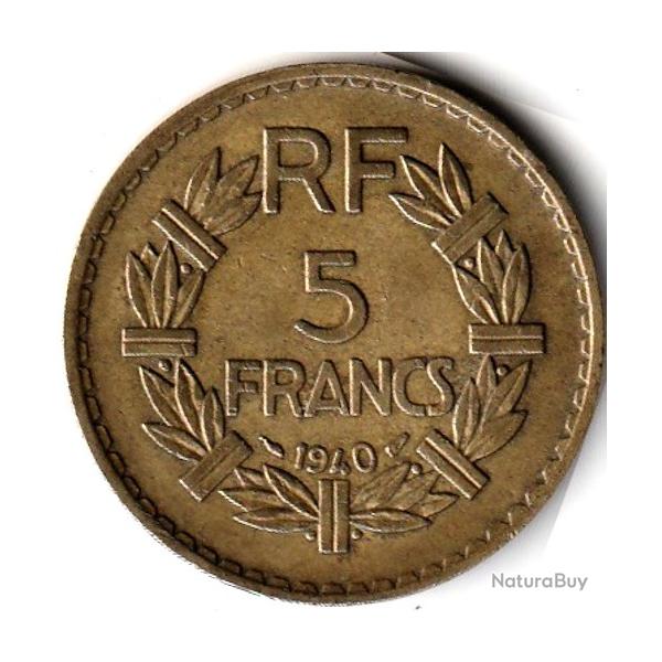 Pice de Monnaie France 5 francs Lavrillier, BRONZE ALU 1940