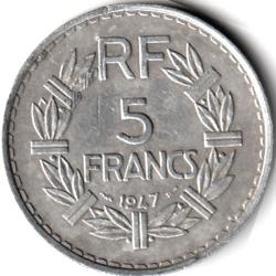 Pièce de Monnaie France 2 x 5 francs Lavrillier, aluminium 1947 9 ouvert et 1947 9 fermé