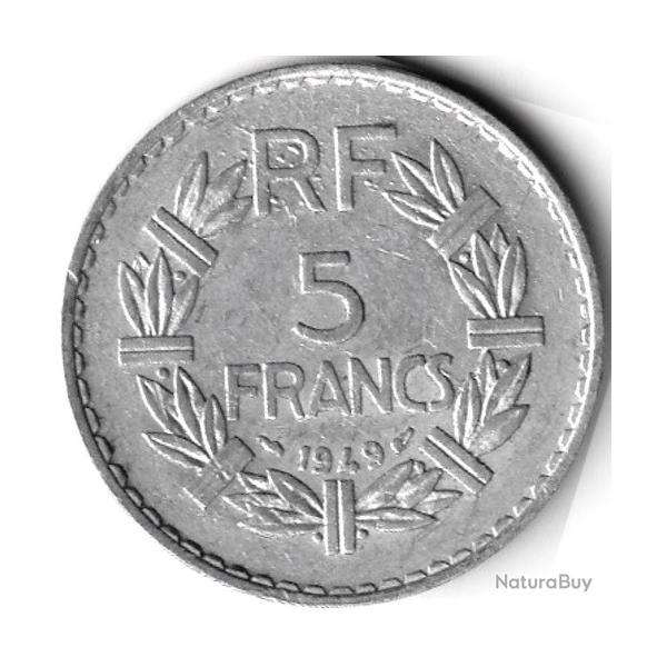 Pice de Monnaie France 5 francs Lavrillier, aluminium 1949