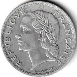 Pièce de Monnaie France 5 francs Lavrillier, aluminium 1949 B