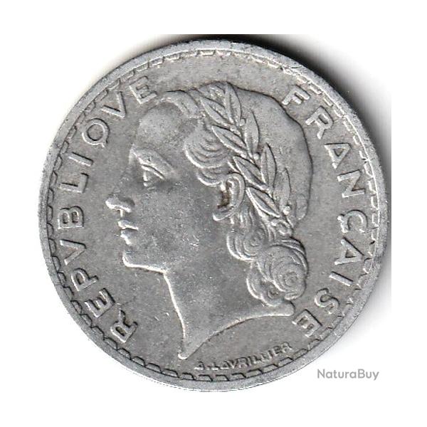 Pice de Monnaie France 5 francs Lavrillier, aluminium 1949 B