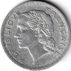 Pièce de Monnaie France 5 francs Lavrillier, aluminium 1950