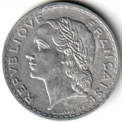 Pièce de Monnaie France 5 francs Lavrillier, aluminium 1950 B