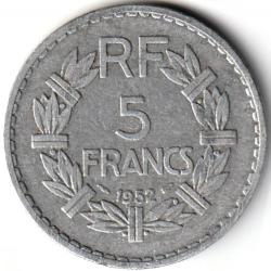 Pièce de Monnaie France 5 francs Lavrillier, aluminium 1952