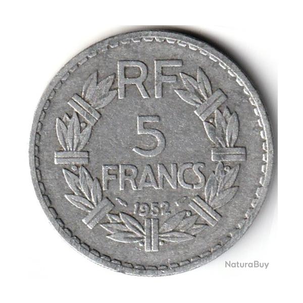 Pice de Monnaie France 5 francs Lavrillier, aluminium 1952