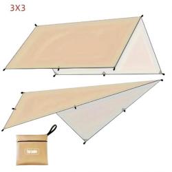 Bâche Abris Imperméable Ultralégère pour Camping et Activités en Plein Air 3X3M Kaki