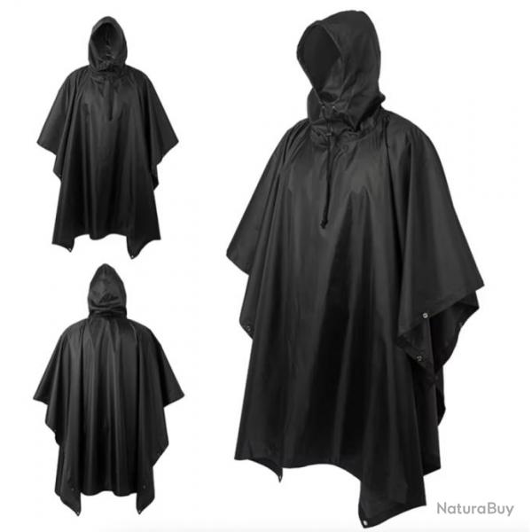 Poncho de Pluie Plein Air Respirant - Vtements de Pluie Impermables pour Activits Extrieur Noir