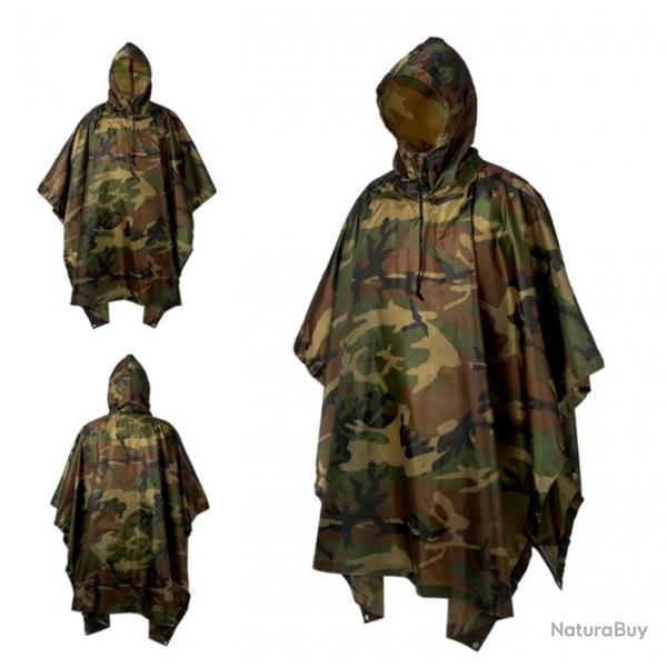 Poncho de Pluie Plein Air Respirant - Vtements de Pluie Impermables Activits Extrieur Camouflage