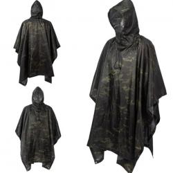 Poncho de Pluie Plein Air Respirant Vêtements de Pluie Imperméables Activités Extérieur Noir Camoufl