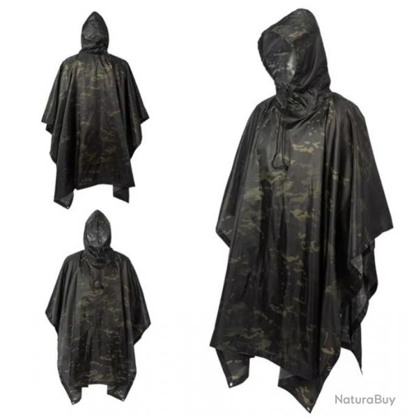 Poncho de Pluie Plein Air Respirant Vtements de Pluie Impermables Activits Extrieur Noir Camoufl