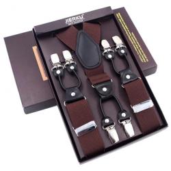 Bretelles de chasse six clips marrons - LIVRAISON GRATUITE