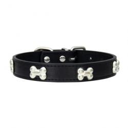 Collier pour chien en cuir noir avec décoration