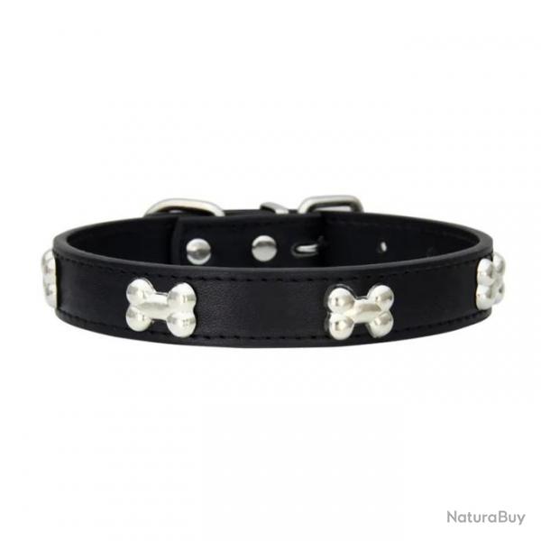 Collier pour chien en cuir noir avec dcoration