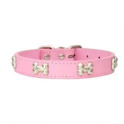 Collier pour chien en cuir rose avec décoration