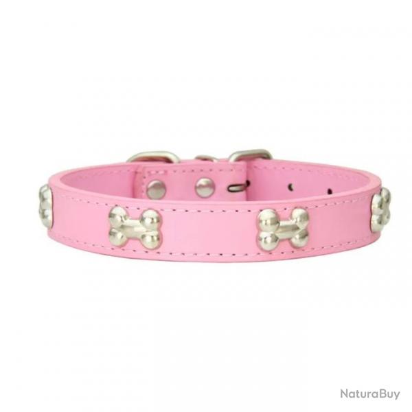 Collier pour chien en cuir rose avec dcoration