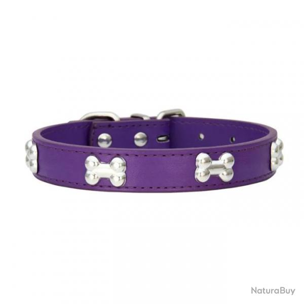 Collier pour chien en cuir violet avec dcoration