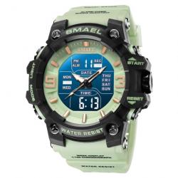 Montre Numérique de Sport pour Homme Étanche 5 Bars Grand Cadran Alarme Chronomètre Vert Clair