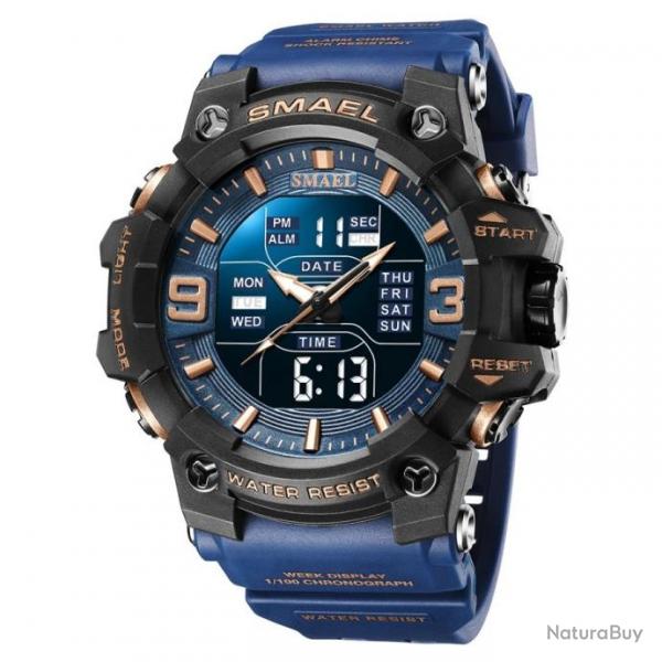 Montre Numrique de Sport pour Homme tanche 5 Bars Grand Cadran Alarme Chronomtre Bleu