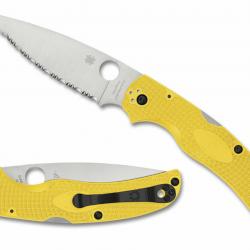 Couteau Spyderco Native Chief Salt Yellow Lame Acier CPM-MagnaCut Serr Manche FRN USA SC244SYL