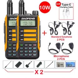 2X BAOFENG VHF UV-16 pro Max, Oreillettes,  Microphone, Talkie-walkie 10 Watts LONGUE PORTÉE -Orange