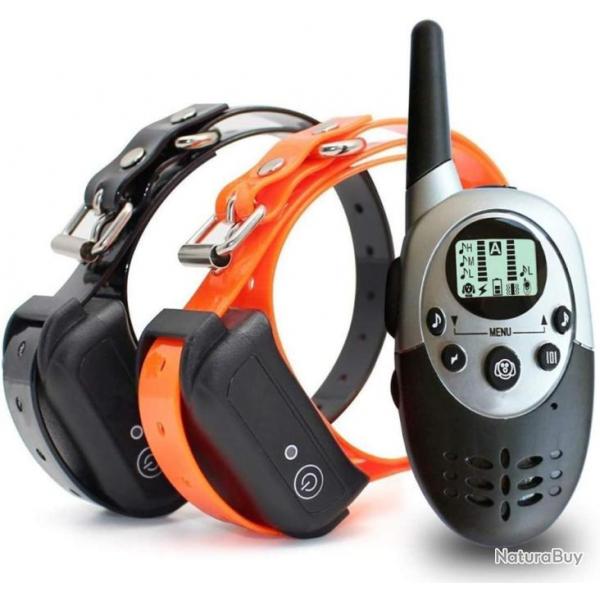 2X Colliers d'Entranement pour Chiens 1000m tanche Rechargeable Choc lectrique  Distance Orange