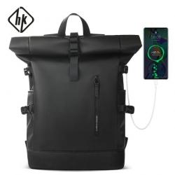 Sac à Dos RollTop Femmes Homme 25L-30L Extensible Ordinateur Portable 17.3" Loisir Enroulable Noir