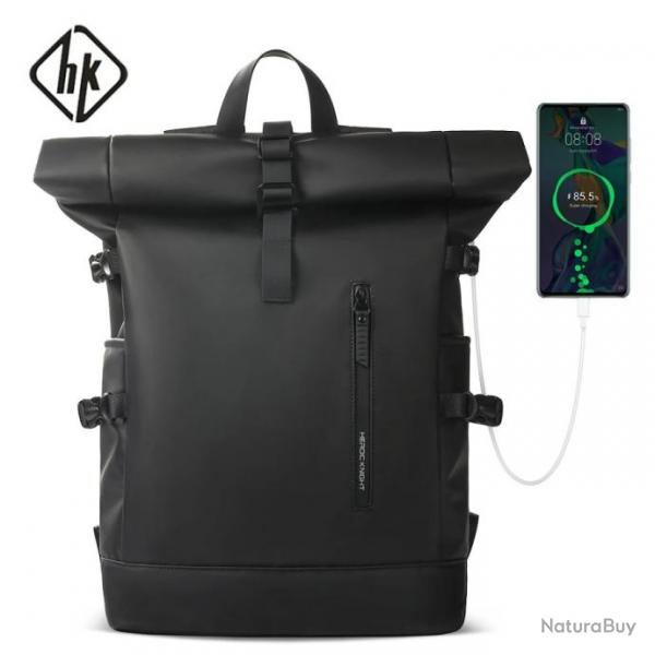 Sac  Dos RollTop Femmes Homme 25L-30L Extensible Ordinateur Portable 17.3" Loisir Enroulable Noir