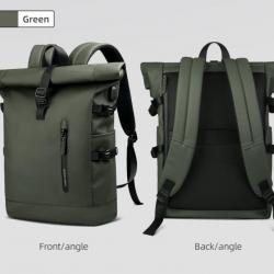 Sac à Dos RollTop Femmes Homme 25L-30L Extensible Ordinateur Portable 17.3" Loisir Enroulable Vert