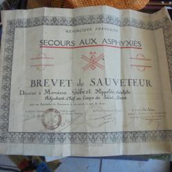 Brevet de Sauveteur Secours aux Asphyxiés Sapeurs-Pompiers Saint-Ouen HA. Gébert