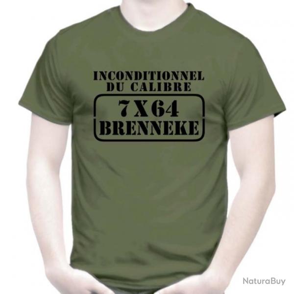 T-SHIRT - INCONDITIONNEL DU CALIBRE 7X64 BRENNEKE - 7 X 64 mm Chasse Gros Grand gibier Cerf Sanglier