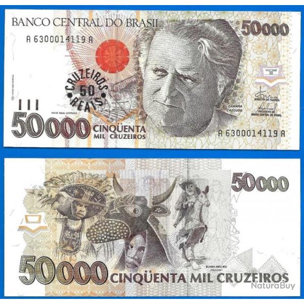 Bresil 50 Reais 1993 sur 50000 Cruzeiros Neuf Billet Camara