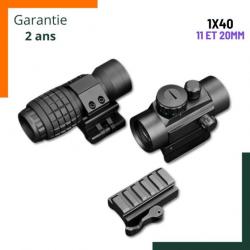 Combiné optique point rouge 1x40 et rallonge x3, tube objectif 30 mm, imagerie claire et grand angle