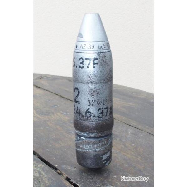 Reproduction en bois d'obus de 37mm PAK ou FLAK explosif