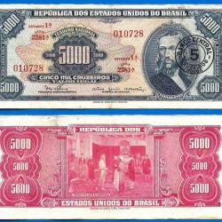 Bresil 5000 Cruzeiros 1966 1967 Surcharge 5 Cruzeiros Nouveaux Estampa 1a Sign 15 Serie 2381A