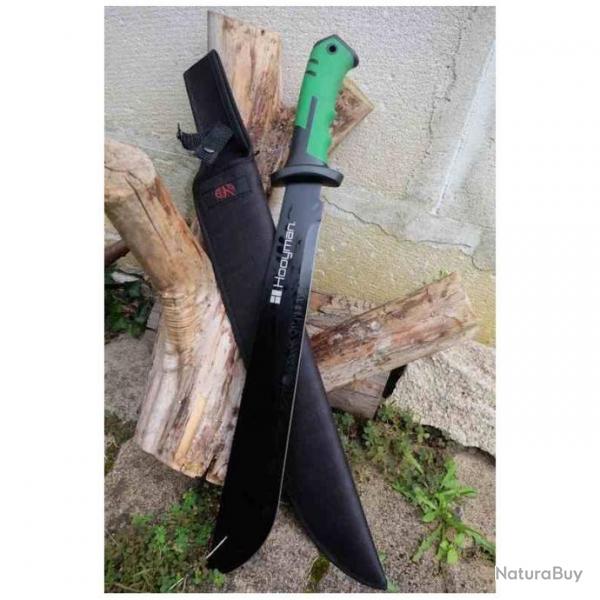 Coupe Coupe Bowie Machette Guide d'Amazonie Lame Acier 3Cr13 Manche ABS Black Green Etui Nylon