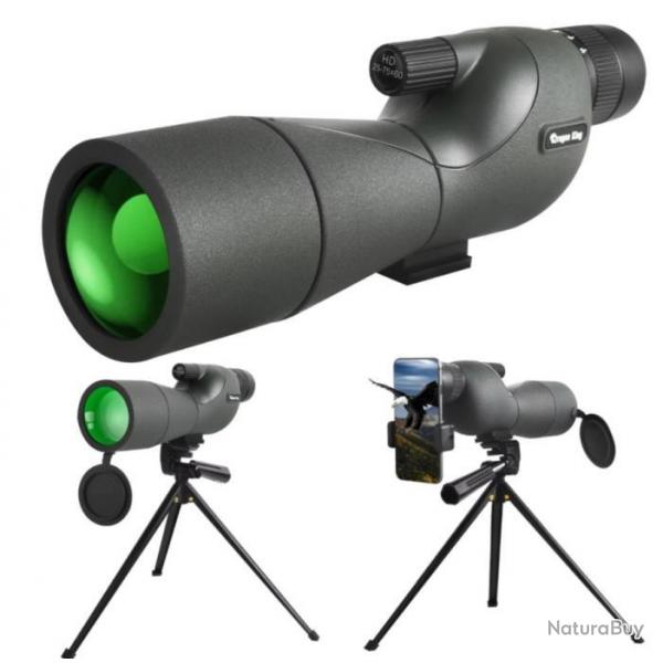 Tlescope tanche 25-75x60 avec trpied et support tlphone, monoculaire FMC BAK4 pour observation